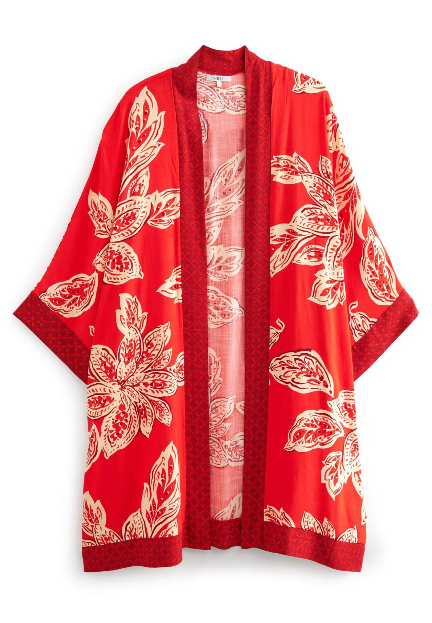Next Leaf Print Longline Kimono - Veste Légère - Red 8 Next Leaf Print Longline Kimono - Veste Légère - Red – Image 6