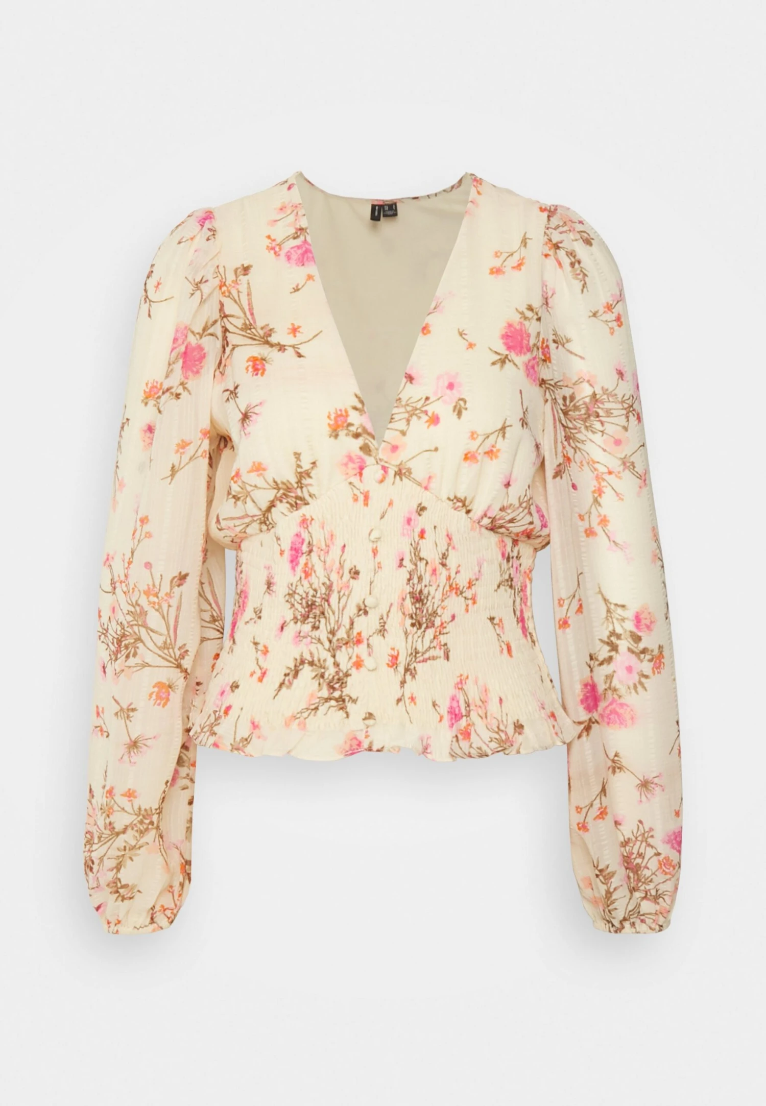 Vero Moda Vmrosa V Neck Smock - T-Shirt À Manches Longues - Creme Brulee Pink Yarrow 3 Vero Moda Vmrosa V Neck Smock - T-Shirt À Manches Longues - Creme Brulee Pink Yarrow