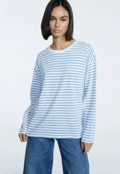 Stradivarius Gestreiftes - T-Shirt À Manches Longues - Light Blue