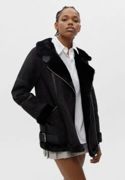 PULL & BEAR Double Faced - Veste En Similicuir - Mottled Black