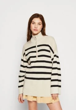 Object Objester L S Zip Noos - Pullover - Sandshell/Black