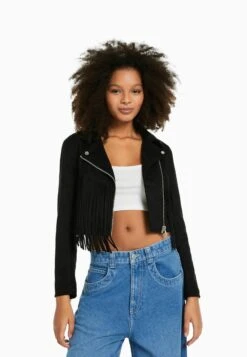 BERSHKA Veste En Similicuir - Black