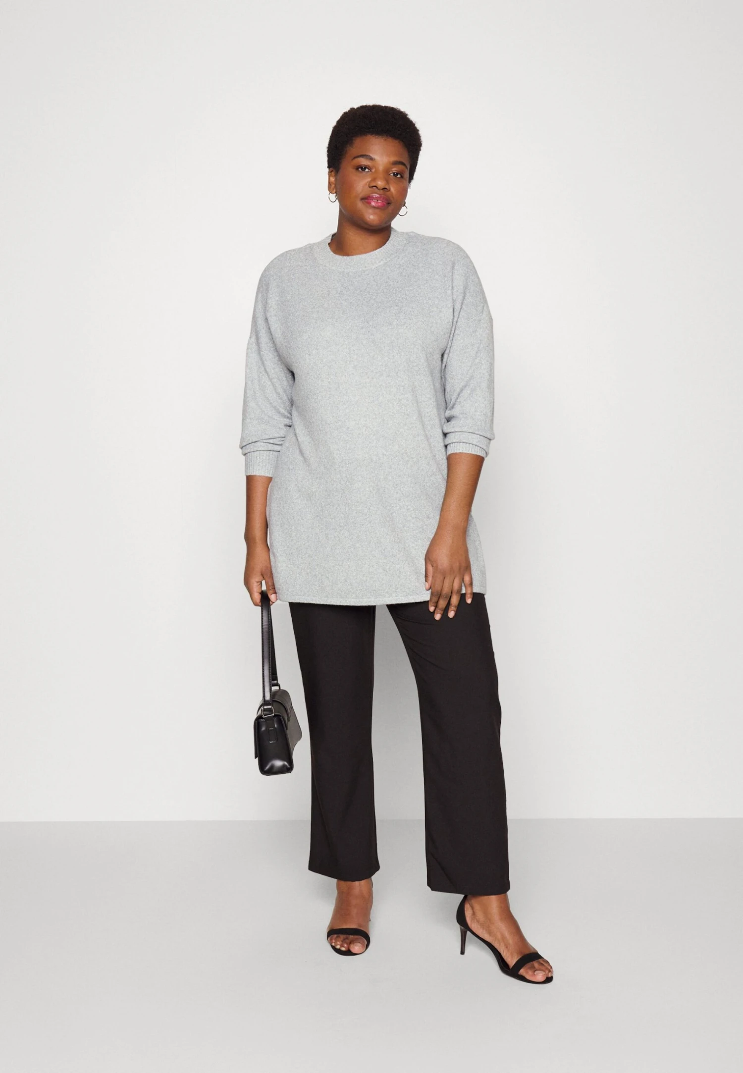 Vero Moda Curve Vmdoffy Oneck Long - Pullover - Light Grey Melange 4 Vero Moda Curve Vmdoffy Oneck Long - Pullover - Light Grey Melange â Image 2