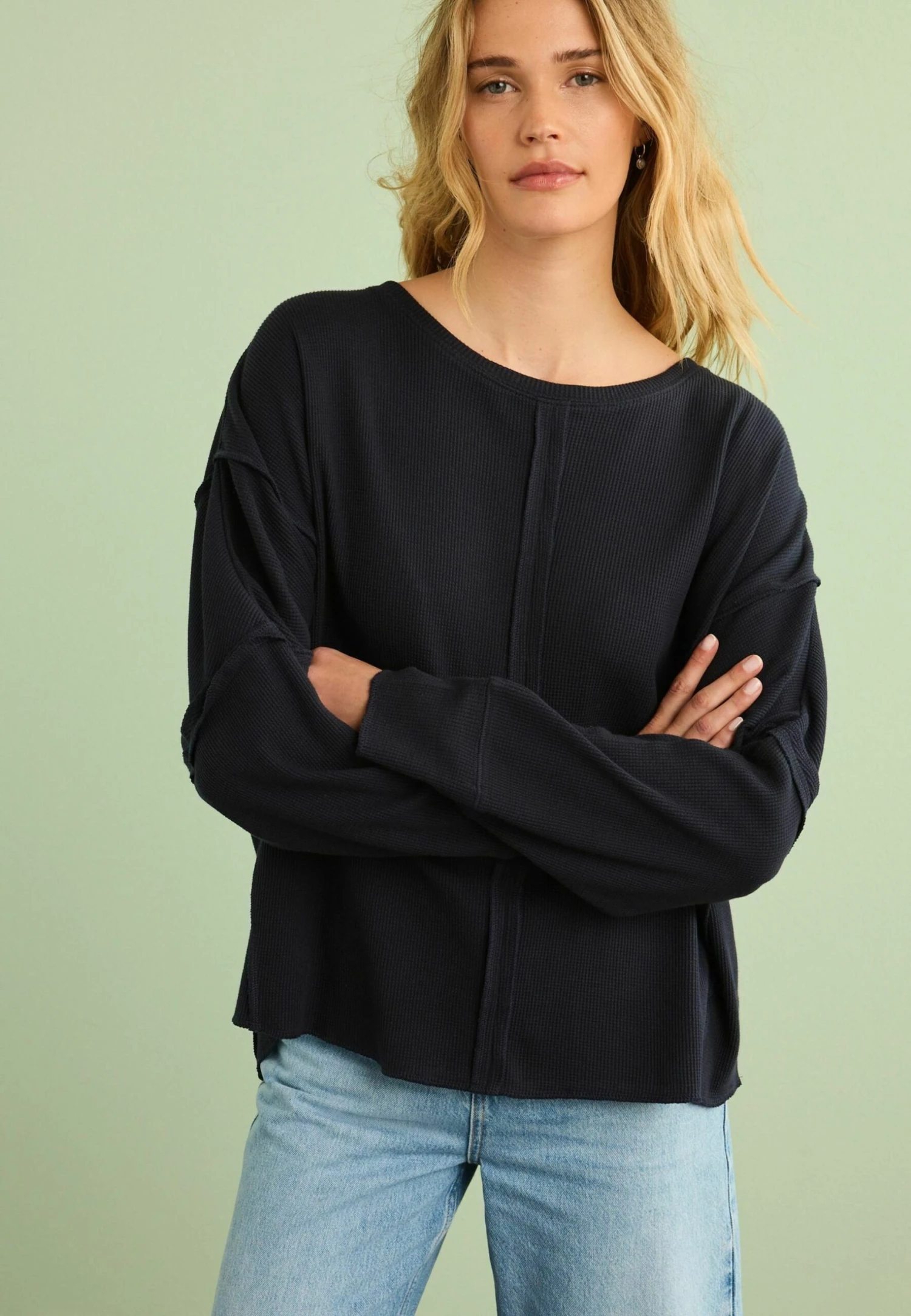 Next Long Sleeve Seam Detail Texture Standard - Pullover - Navy Blue 3 Next Long Sleeve Seam Detail Texture Standard - Pullover - Navy Blue