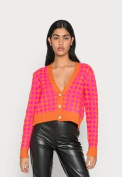 Vila Vichekina V Neck Cardigan - Gilet - Fuchsia Pinkchecks