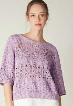 Mit Gehäkeltem U-Boot-Ausschnitt - Pullover - Violett Wisteria