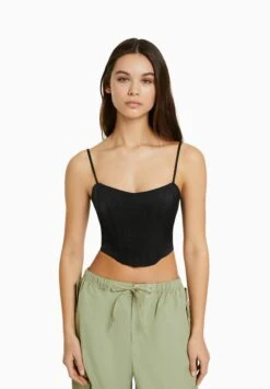 BERSHKA Strappy Corset - Débardeur - Black