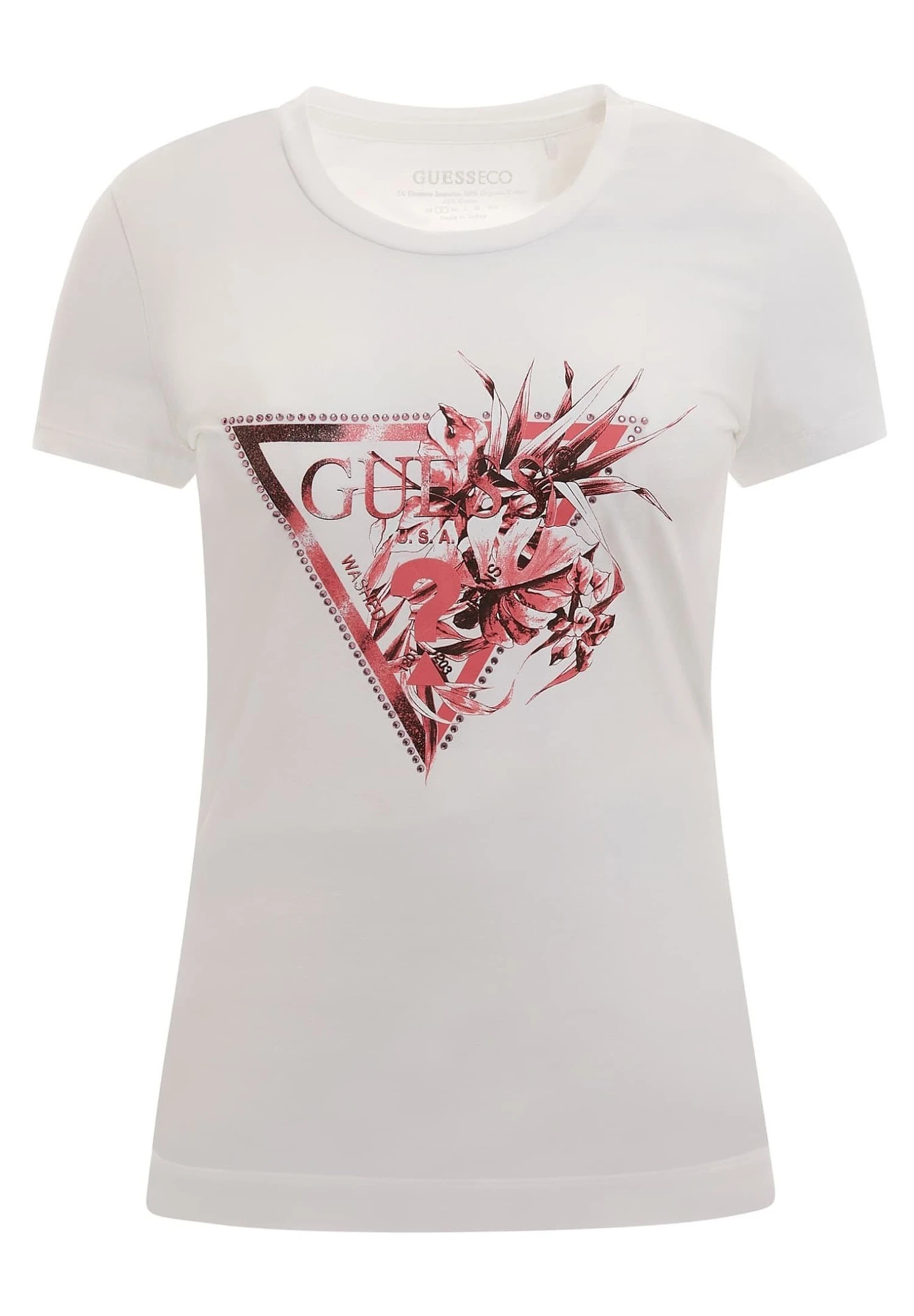 Guess Florales Logo-Dreieck - T-Shirt Imprimé - Weiß 6 Guess Florales Logo-Dreieck - T-Shirt Imprimé - Weiß – Image 4