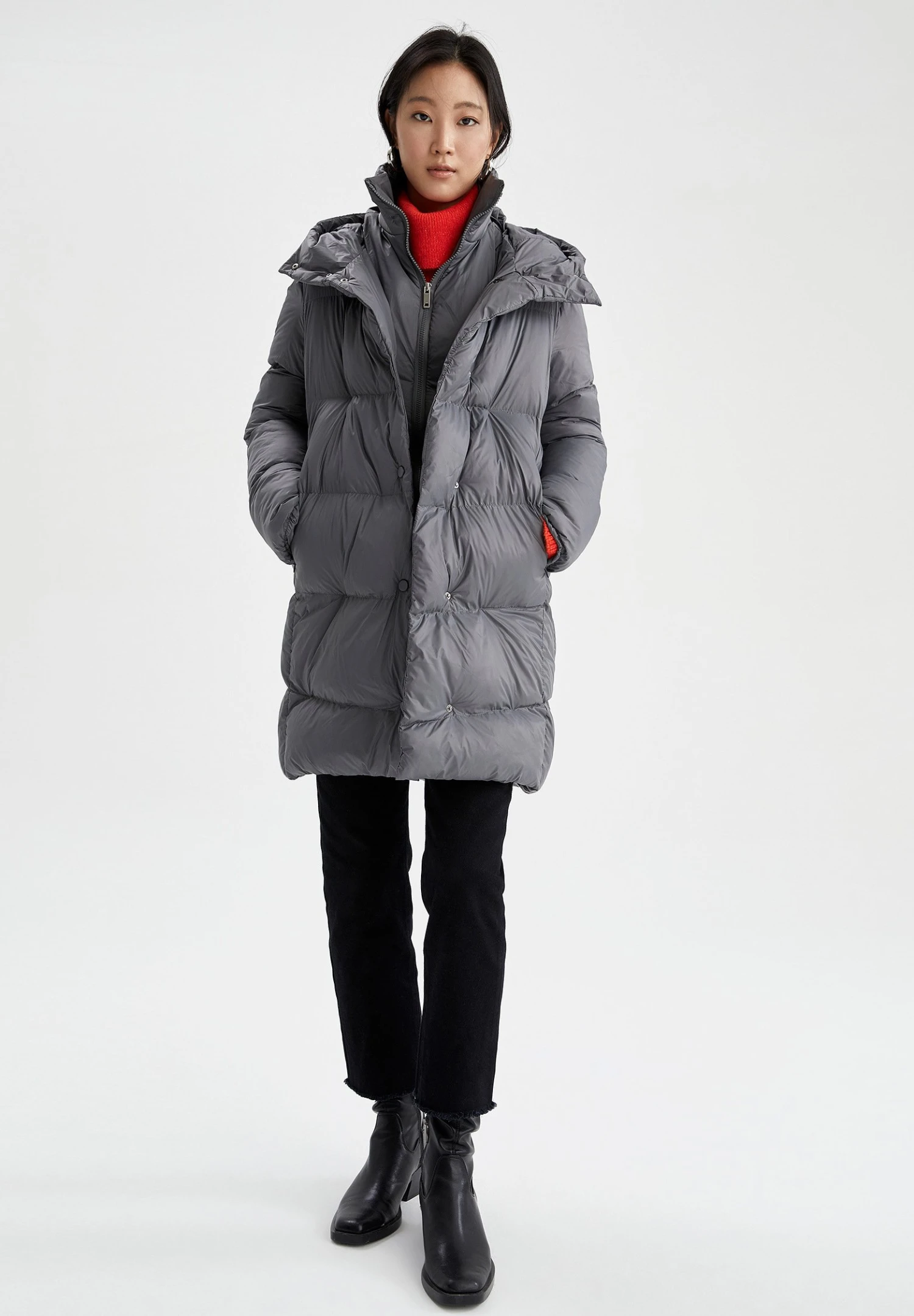 DeFacto Regular Fit - Manteau D'Hiver - Grey 4 DeFacto Regular Fit - Manteau D'Hiver - Grey – Image 2