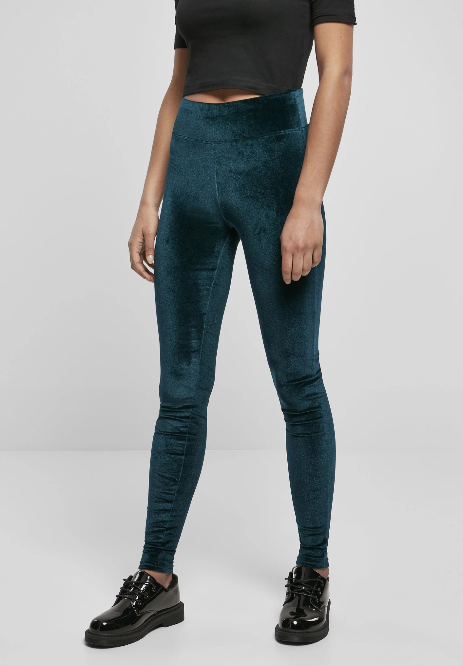 URBAN CLASSICS Ladies High Waist Velvet Leggings - Legging - Teal 3 URBAN CLASSICS Ladies High Waist Velvet Leggings - Legging - Teal