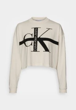 Calvin Klein Jeans Monologo Long Sleeves Tee - T-Shirt À Manches Longues - Eggshell