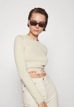 Calvin Klein Jeans Waist Logo Intarsia Sweater - T-Shirt À Manches Longues - Eggshell/Coral Orange -Next Soldes 2b4fa3116f8c4f038be655cee4fbe8e0