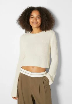 BERSHKA Round Neck - Pullover - Beige