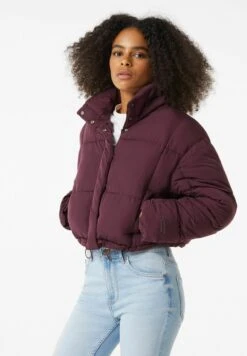 BERSHKA Short Puffer - Veste D'Hiver - Bordeaux