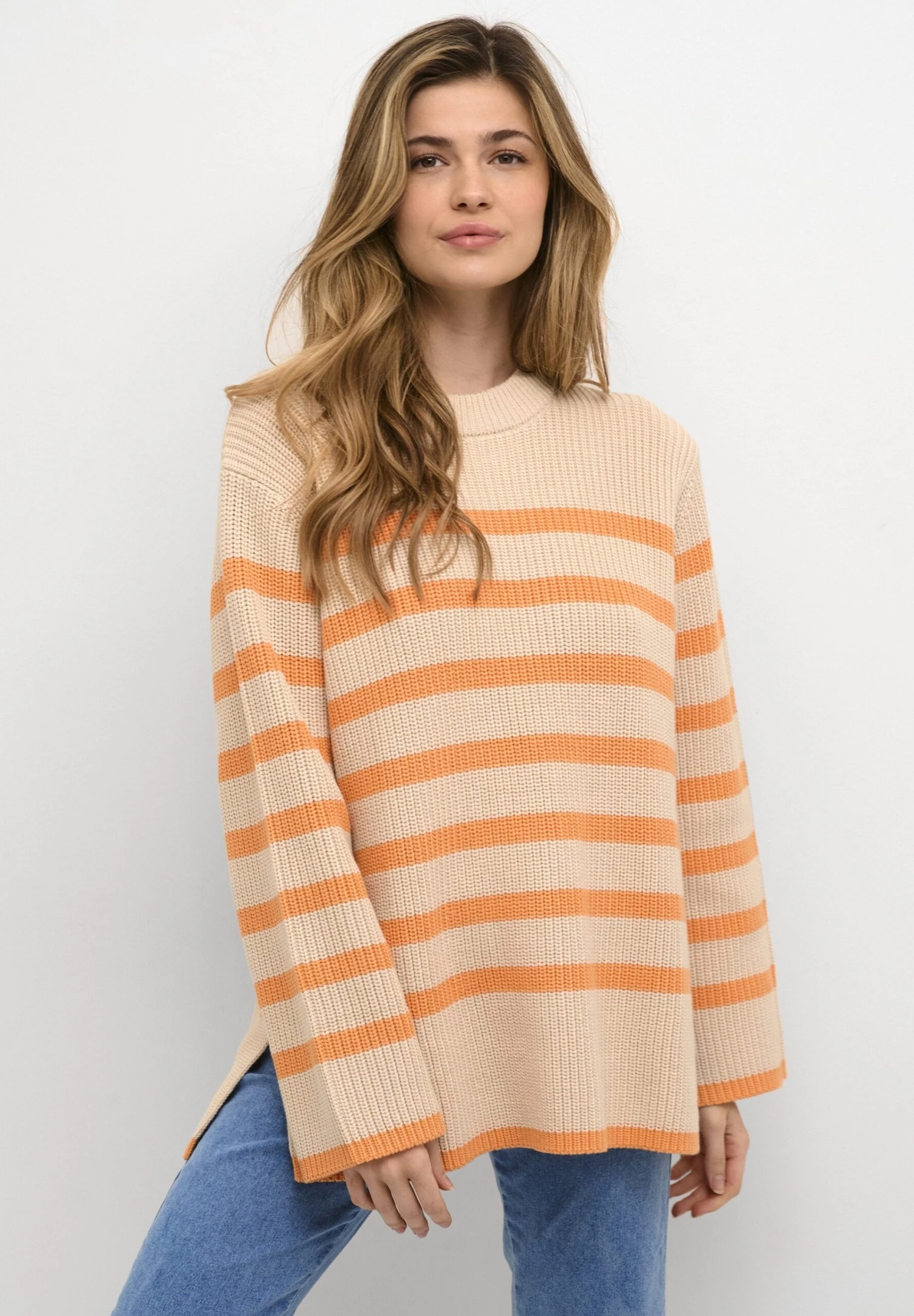 Kaffe Kacilla - Pullover - Sand Dollar Mock Orange Stripe 3 Kaffe Kacilla - Pullover - Sand Dollar Mock Orange Stripe