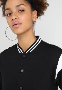 URBAN CLASSICS Ladies Inset College Jacket - Sweat Zippé - Black/White -Next Soldes 3bfb34df849b43ec8392c28eedf27f02