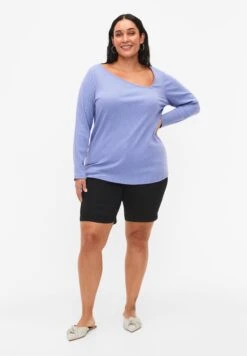 Zizzi Enge Mit Asymmetrischer Ausschnitt - T-Shirt À Manches Longues - Lavender Violet