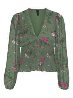 Vero Moda Vmrosa V Neck Smock - T-Shirt À Manches Longues - Laurel Wreath