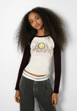 BERSHKA Long Sleeve Nirvana - T-Shirt À Manches Longues - White