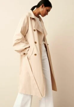Next Balloon Sleeve Belted Coat Standard - Trench - Stone Cream