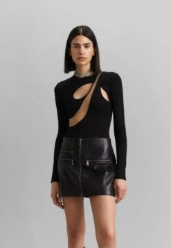 Chest Cutout Net Insert Overlayer Bodysuit - T-Shirt À Manches Longues - Black