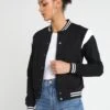 URBAN CLASSICS Ladies Inset College Jacket - Sweat Zippé - Black/White