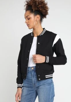 URBAN CLASSICS Ladies Inset College Jacket - Sweat Zippé - Black/White