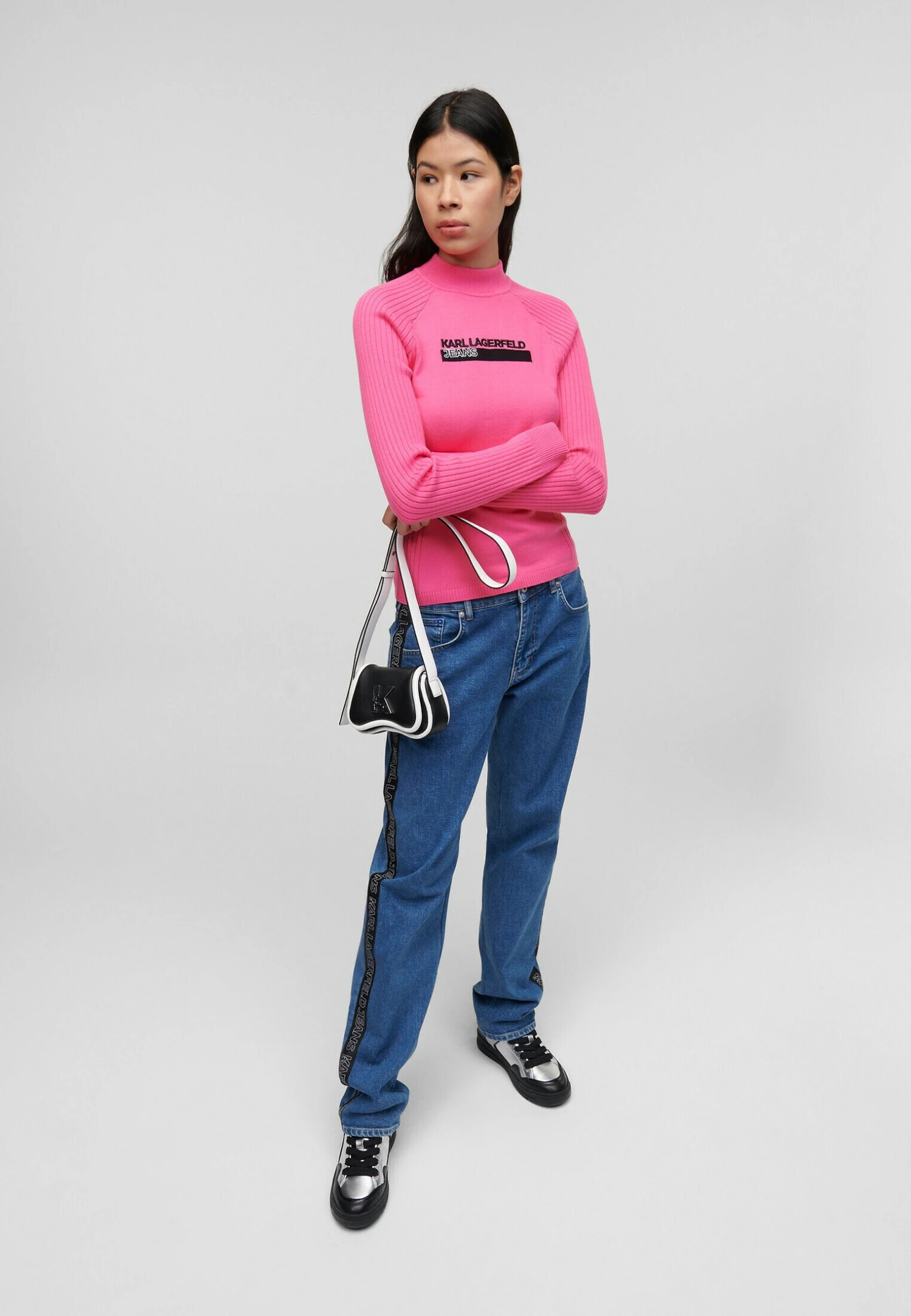 Karl Lagerfeld Jeans Lslv Mock Neck - Pullover - Shocking Pink 4 Karl Lagerfeld Jeans Lslv Mock Neck - Pullover - Shocking Pink – Image 2