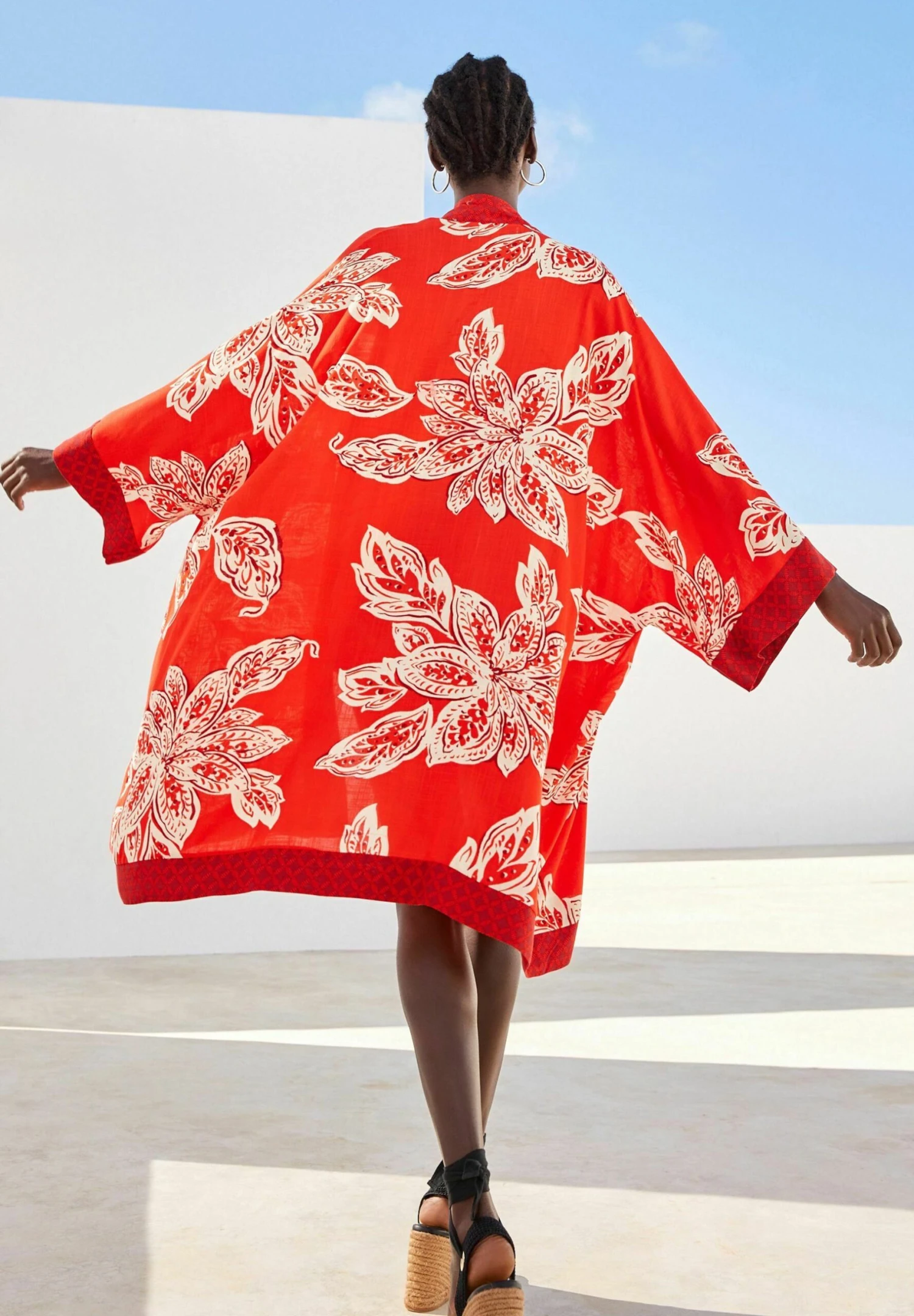 Next Leaf Print Longline Kimono - Veste Légère - Red 5 Next Leaf Print Longline Kimono - Veste Légère - Red – Image 3