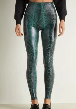 Thermo Beschichteter Optik Mit Pythonprint - Legging - Blau Green