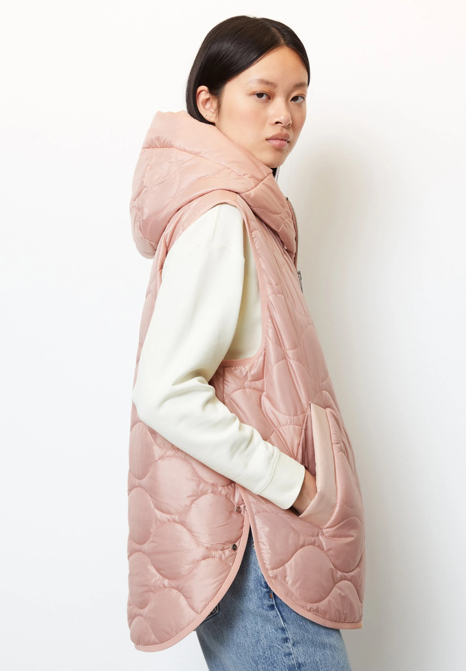 Marc O'Polo Onion Quilting Padded Side Slits Fixed Hood Patch - Veste Sans Manches - Rose Powder 7 Marc O'Polo Onion Quilting Padded Side Slits Fixed Hood Patch - Veste Sans Manches - Rose Powder – Image 5