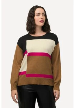 Ulla Popken Colorblocking Rundhals - Pullover - Camel