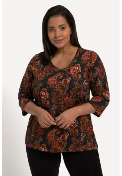 Ulla Popken A-Line Allover-Druck V-Ausschnitt 3/4-Arm - Blouse