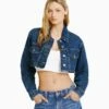 BERSHKA Cropped - Veste En Jean - Dark Blue