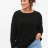 Zizzi With Tone-On-Stripes - Pullover - Black