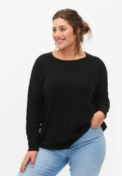 Zizzi With Tone-On-Stripes - Pullover - Black