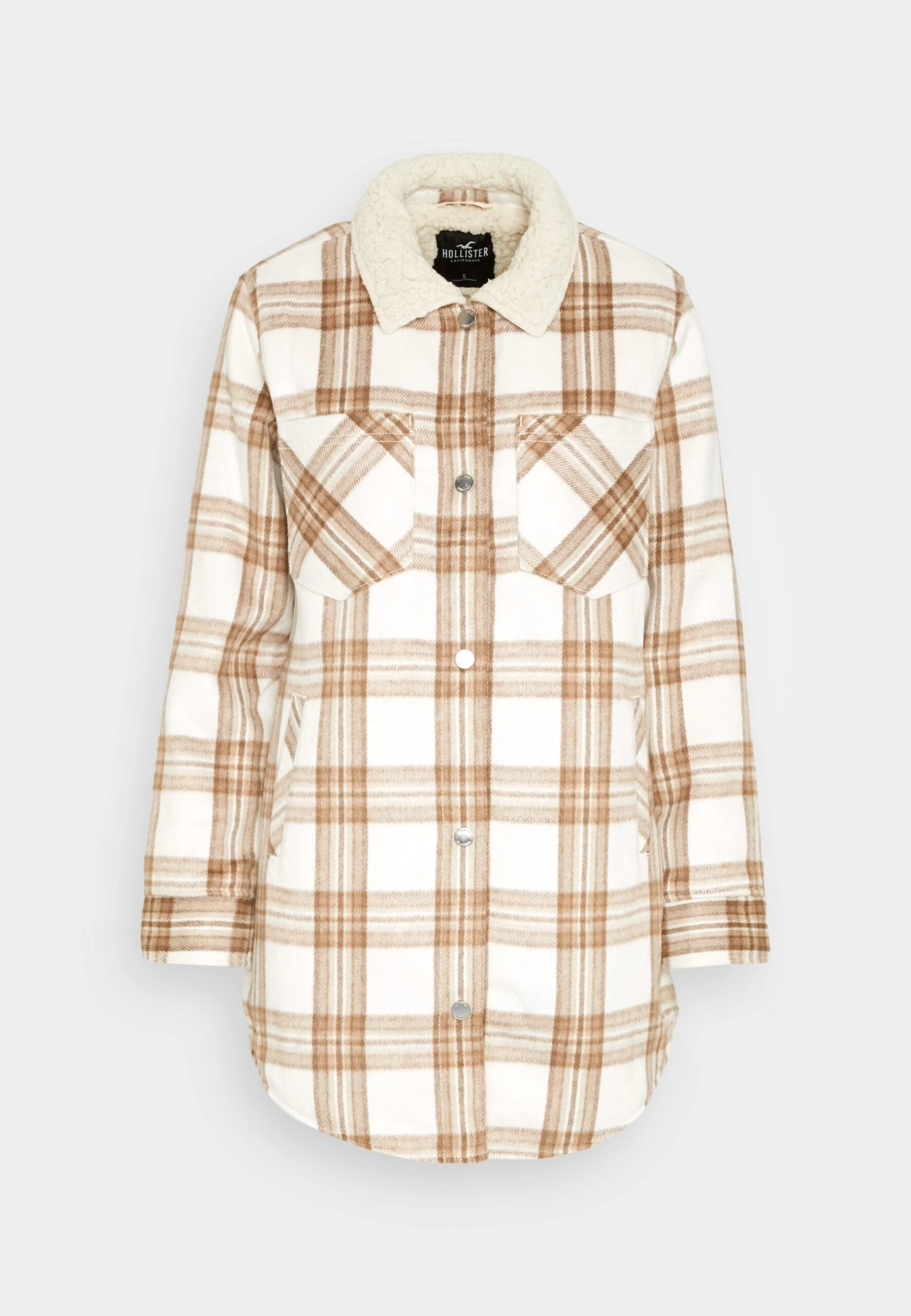 Hollister Co. Sherpa Long Shacket - Manteau Court - Tan Plaid 7 Hollister Co. Sherpa Long Shacket - Manteau Court - Tan Plaid – Image 5
