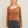 TOM TAILOR Denim Mit Asymmetrischem Ausschnitt - T-Shirt À Manches Longues - Mid Brown -Next Soldes 6d122e94df504d84ae88bc59c45b0846