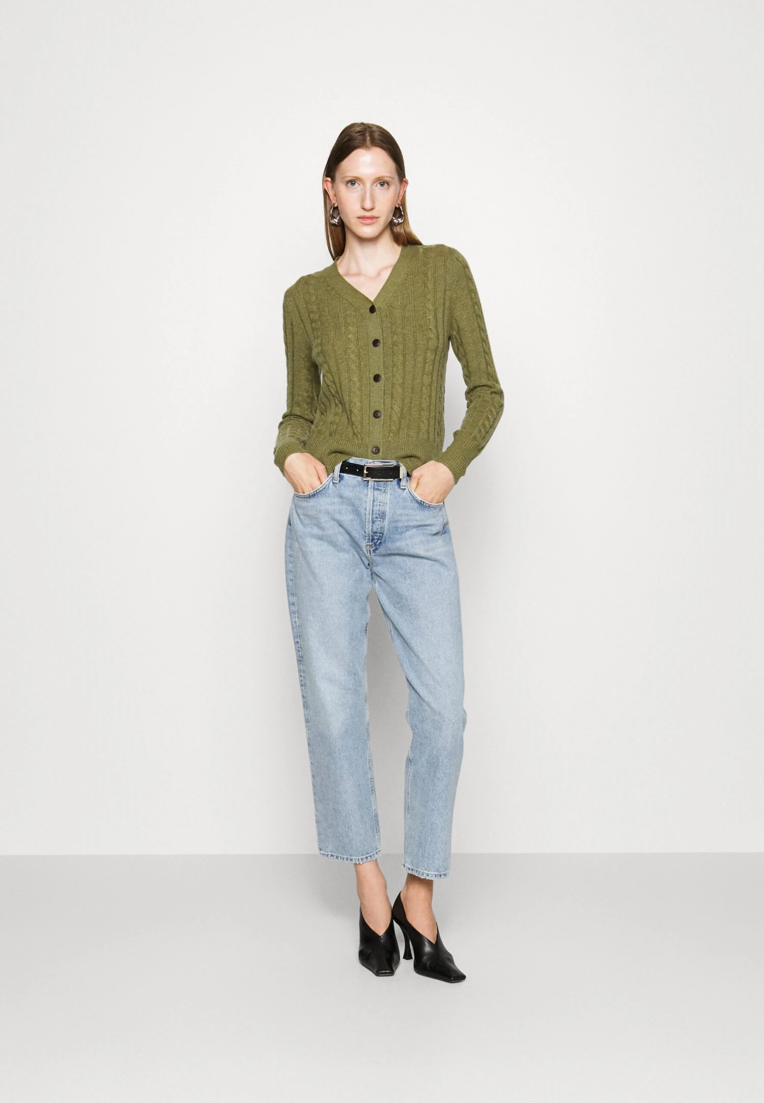 Cable Cardigan - Gilet - Olive 4 Cable Cardigan - Gilet - Olive – Image 2