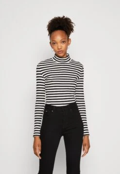 Pieces Pcruka T-Neck - T-Shirt À Manches Longues - Cloud Dancer/Black