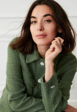 Next Bouclé Button Detail Standard - Veste Légère - Khaki Green -Next Soldes 7696d9e8d1e04ac7975dd0b76b74e8a3