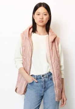 Marc O'Polo Onion Quilting Padded Side Slits Fixed Hood Patch - Veste Sans Manches - Rose Powder