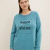 Tom Tailor Langarm Mit Glitzerndem Textprint  - T-Shirt À Manches Longues - Pastel Teal