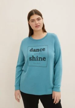 Tom Tailor Langarm Mit Glitzerndem Textprint - T-Shirt À Manches Longues - Pastel Teal