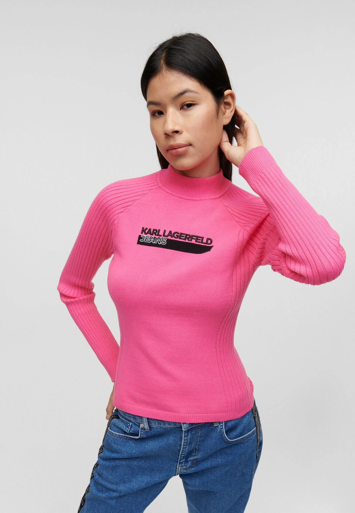 Karl Lagerfeld Jeans Lslv Mock Neck - Pullover - Shocking Pink 3 Karl Lagerfeld Jeans Lslv Mock Neck - Pullover - Shocking Pink