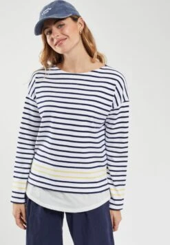 Armor-Lux Marinière - T-Shirt À Manches Longues - Blanc Seal Pamplemousse