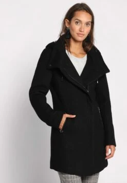 Asymmetrisch Geschwungener - Manteau Court - Noir