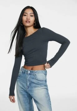Stradivarius Seamless With Low-Cut Back - T-Shirt À Manches Longues - Dark Grey