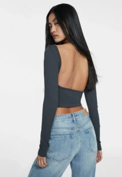 Stradivarius Seamless With Low-Cut Back - T-Shirt À Manches Longues - Dark Grey -Next Soldes af5d728035874318ae4cbaa56658bdbf