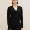 Tom Tailor V-Ausschnitt  - T-Shirt À Manches Longues - Deep Black